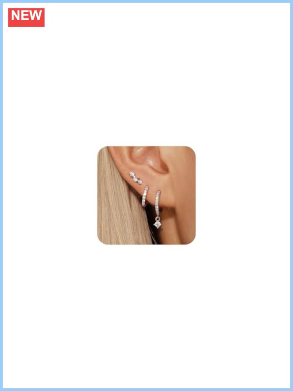 Sterling Silver Earrings 3 Pairs Huggie Hoop Set CZ